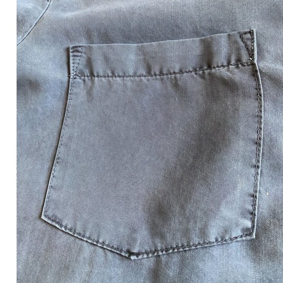 Side Stitch Blue Tencel Half Placket Roll-Tab Sleeve High-Low Shirt Size M - Picture 8 of 13